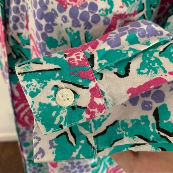 Vintage Multicolor Graphic Button Down Shirt 80s 90s SIze Medium - Picture 9 of 12